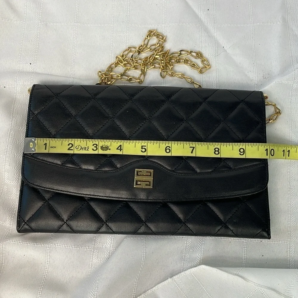 Givenchy Black Quilted Leather Flat Clutch Flap Bag on Chain Small Night Out